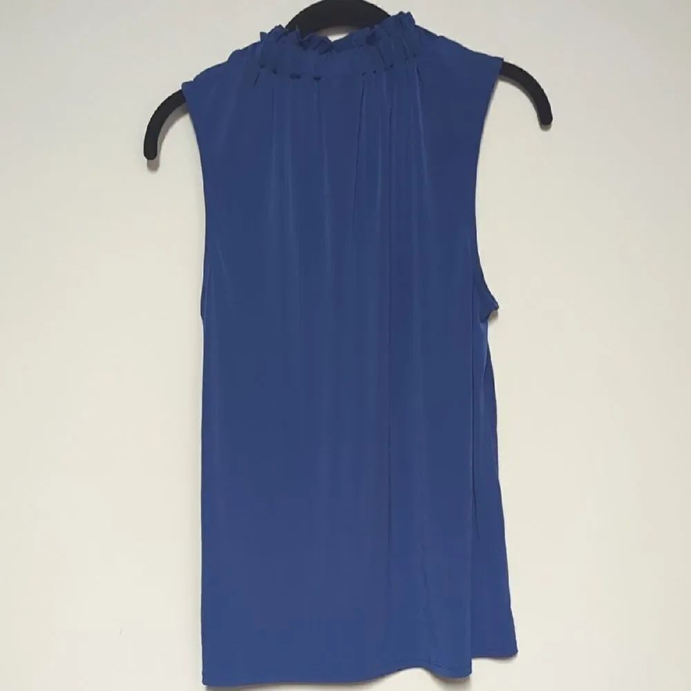 Banana Republic Blue Pleated Ruffled Blouse with Mandarin Collar - Picture 3 of 5